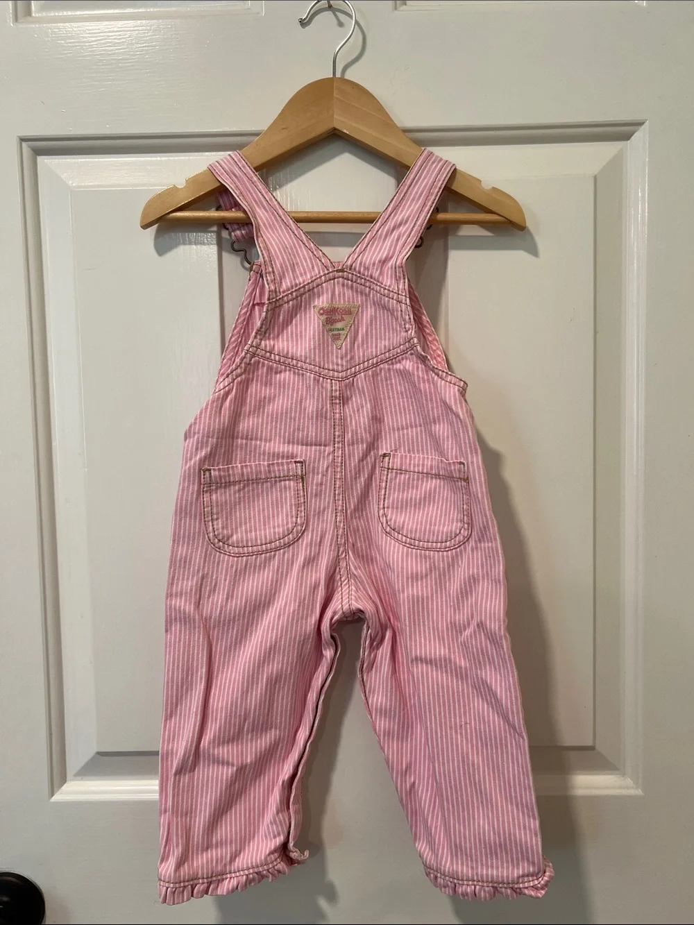 Vintage OshKosh B'gosh Pink Striped Butterfly Embroidered Overalls